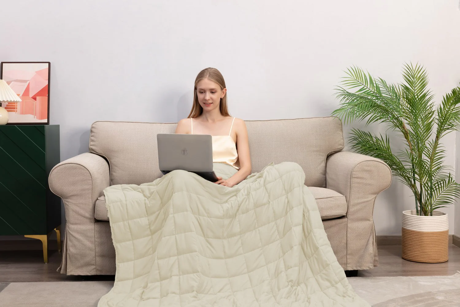 King Size Weighted Blanket - Cool Bamboo Beige Weighted Comforter for All Seasons - Image 6